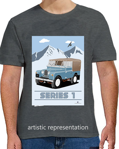 Land Rover Series 1 in Light Blue (Mountains)  Art T Shirt