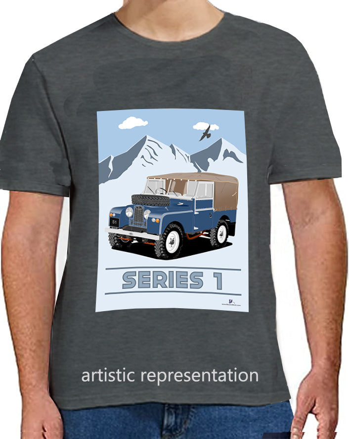 Land Rover Series 1 in Mid Blue (Mountains)  Art T Shirt