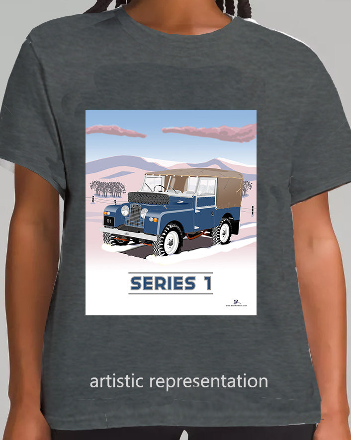 Land Rover Series 1 in Mid Blue (Snow)  Art T Shirt