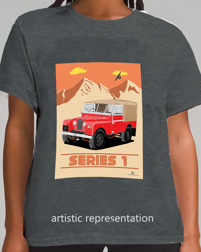 Land Rover Series 1 in  Red (Mountains)  Art T Shirt