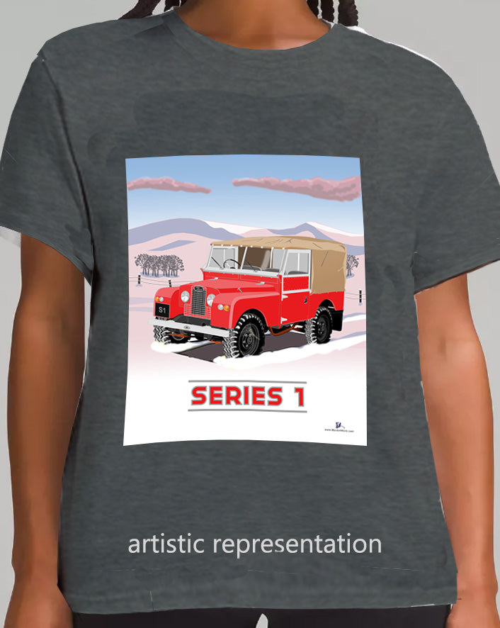 Land Rover Series 1 in  Red (Snow)  Art T Shirt