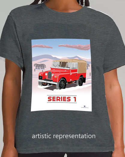 Land Rover Series 1 in  Red (Snow)  Art T Shirt