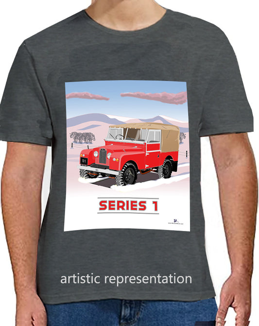 Land Rover Series 1 in  Red (Snow)  Art T Shirt