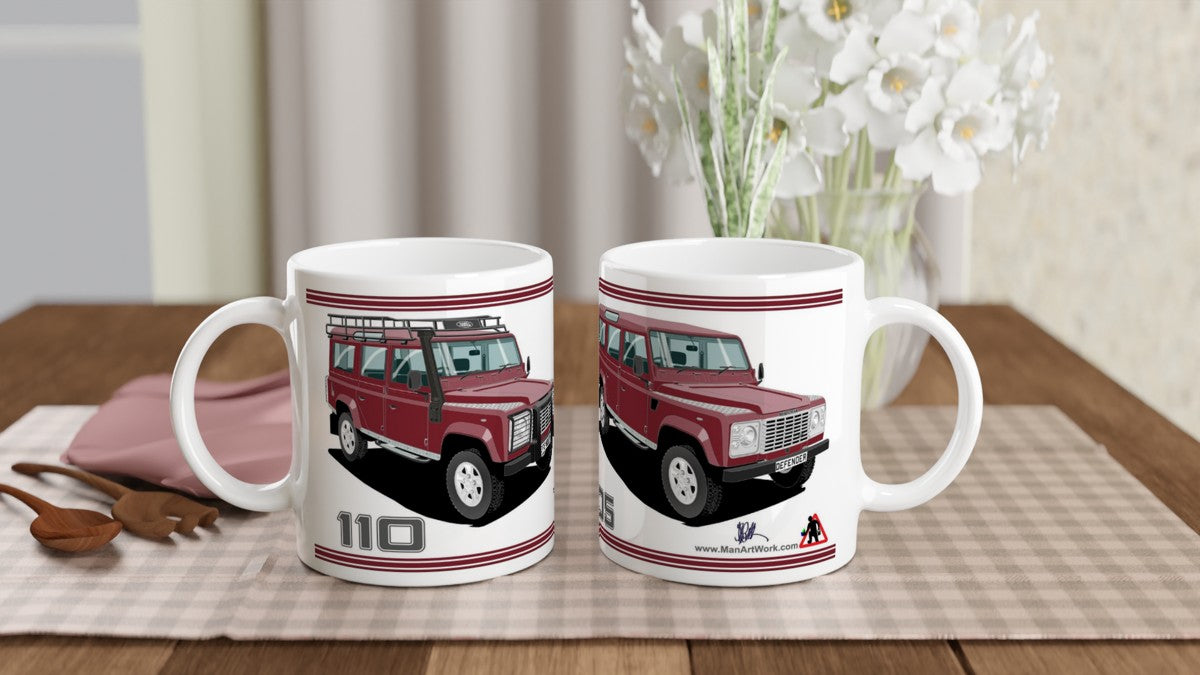 Land Rover Defender 110 TD5 12 seater in Metallic Red  Art Mug