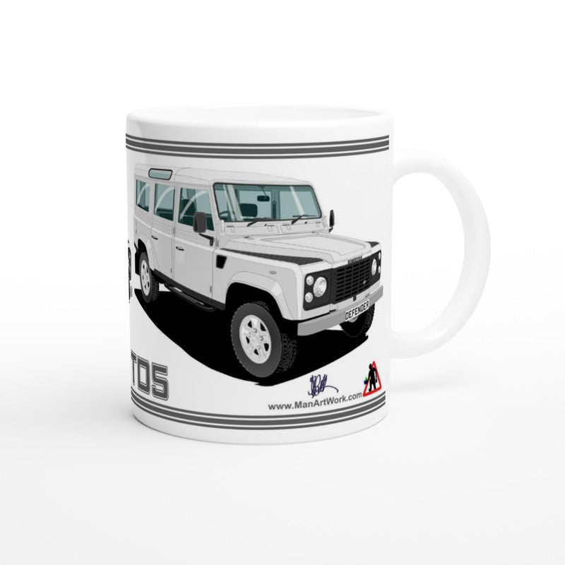 Land Rover Defender 110 TD5 12 seater in Silver  Art Mug