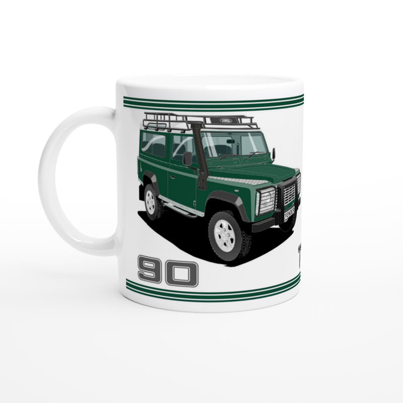 Land Rover Defender 90 TD5 7 seater in Green  Art Mug