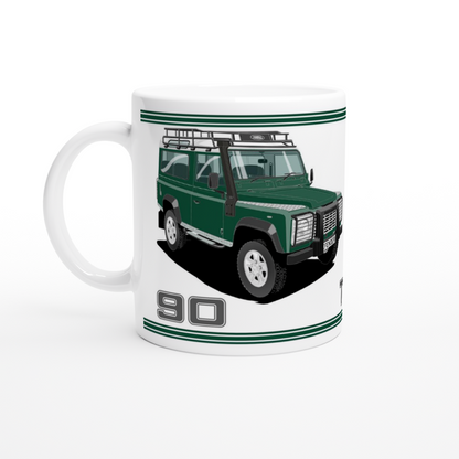 Land Rover Defender 90 TD5 7 seater in Green  Art Mug