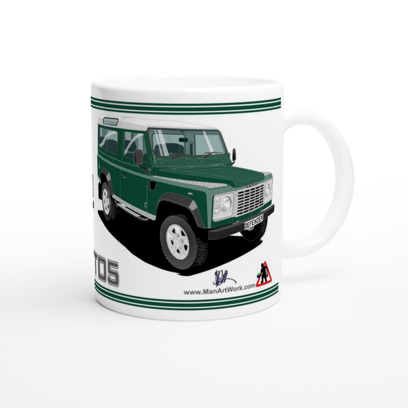 Land Rover Defender 90 TD5 7 seater in Green  Art Mug