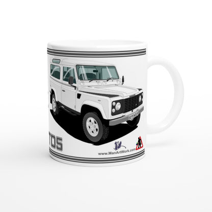 Land Rover Defender TD5 90 7 seater in White  Art Mug
