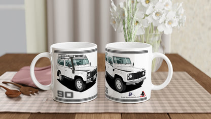 Land Rover Defender TD5 90 7 seater in White  Art Mug