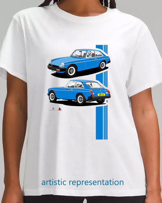 MG B GT Mk4 Rubber Bumper in Blue Art T Shirt