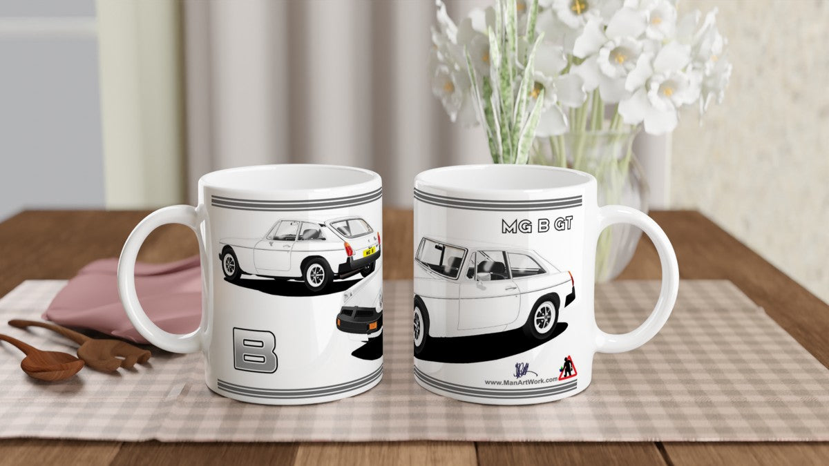 MG B GT Mk4 in White Art Mug