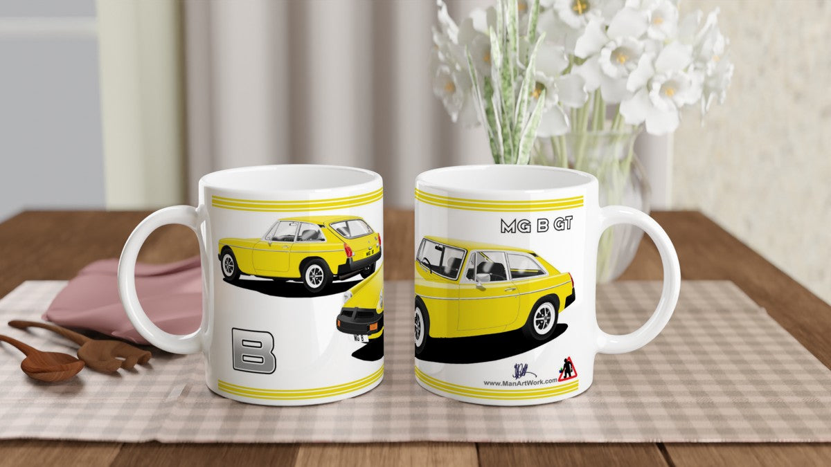 MG B GT Mk4 in Yellow Art Mug