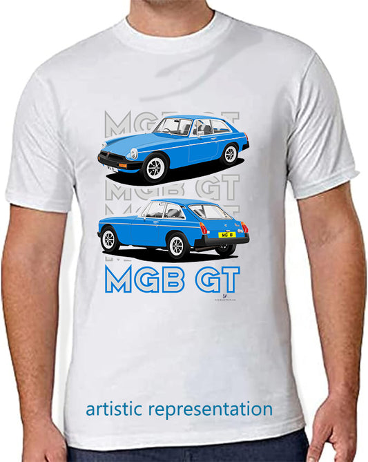 MG B GT Mk4 Rubber Bumper in Blue Art T Shirt