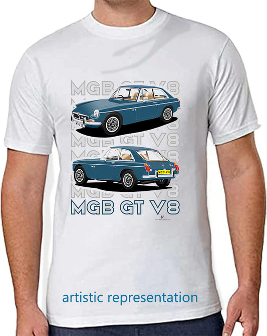 MG B GT V8 in Blue T Shirt
