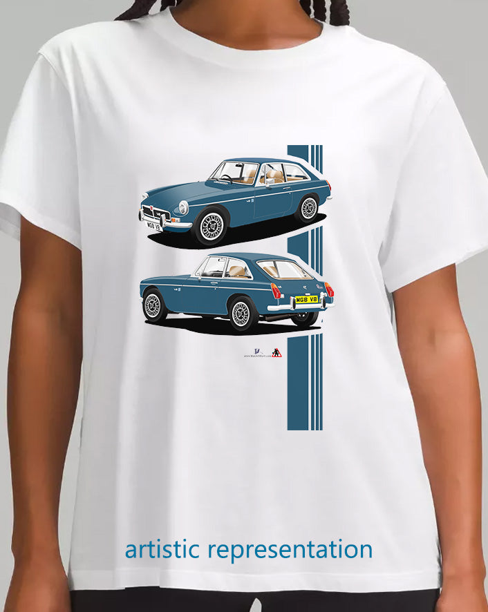 MG B GT V8 in Blue T Shirt