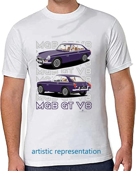 MG B GT V8 in Purple T Shirt