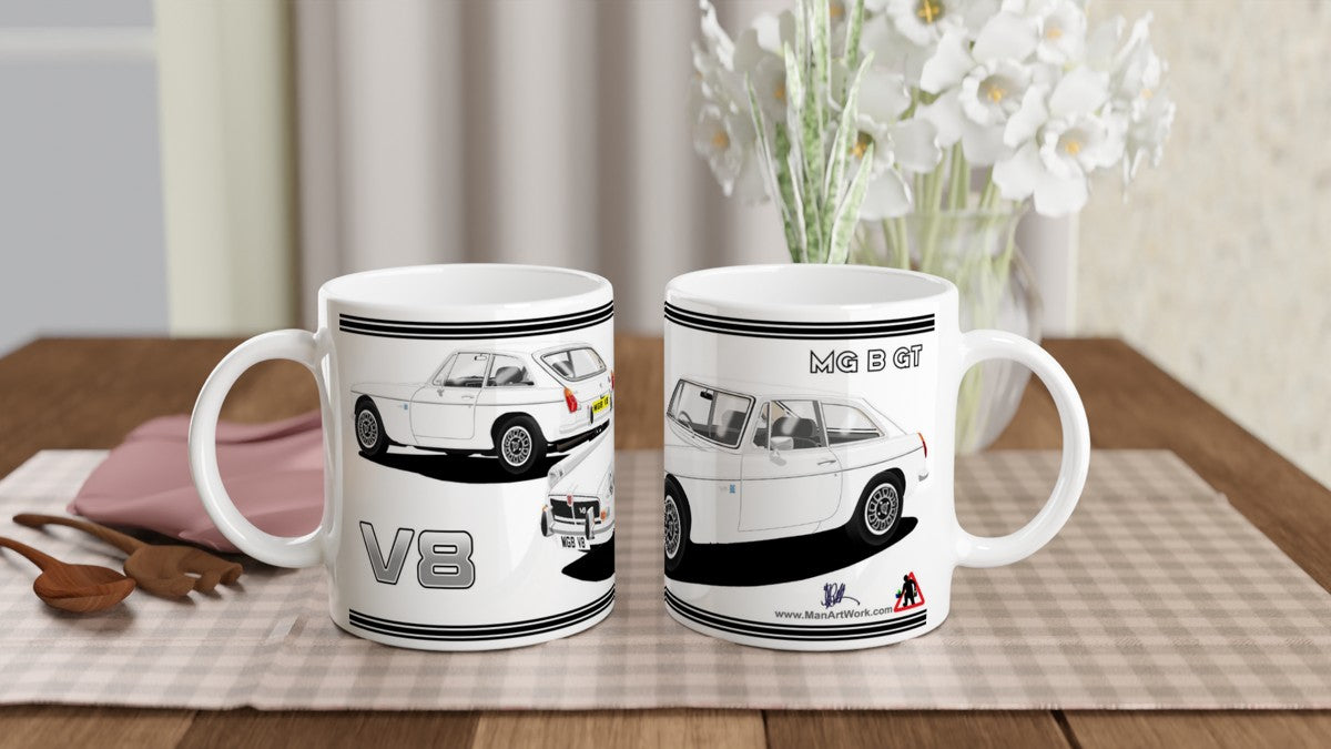 MG B GT V8 in White Art Mug