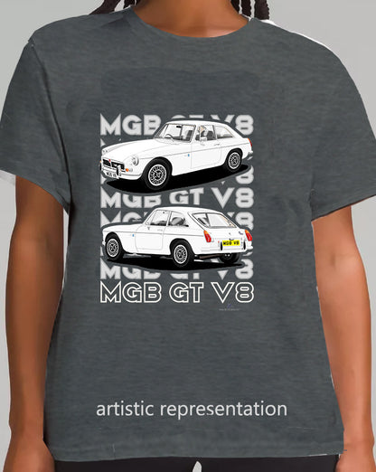 MG B GT V8 in White T Shirt