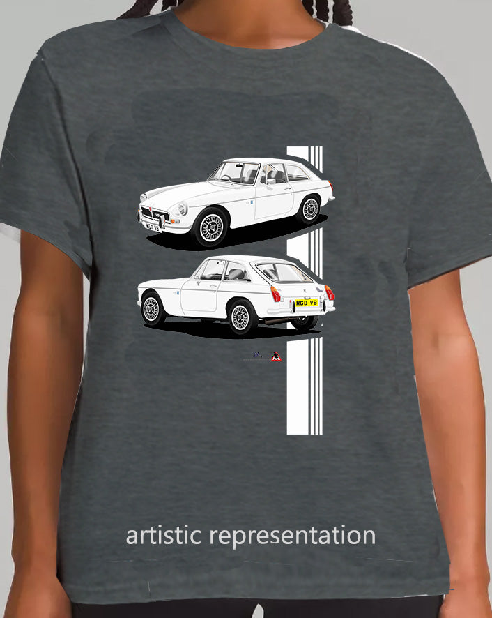 MG B GT V8 in White T Shirt