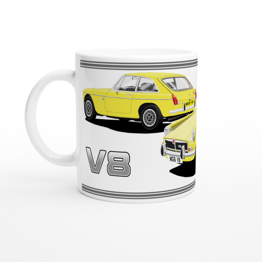 MG B GT V8 in Yellow Art Mug