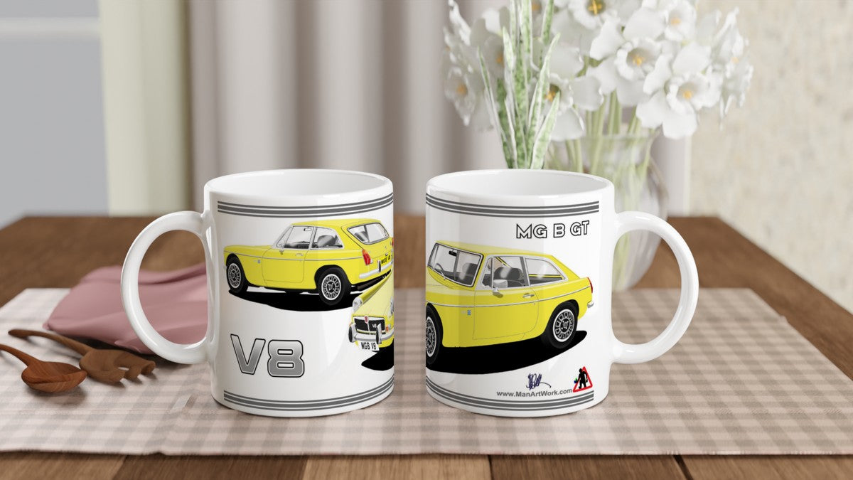 MG B GT V8 in Yellow Art Mug