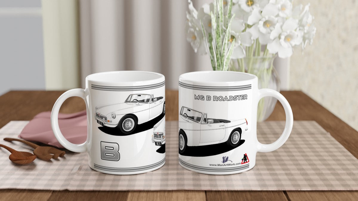 MG B Roadster Mk1 in White Art Mug