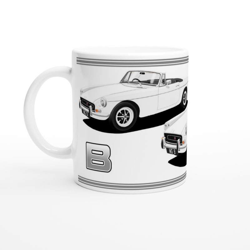 MG B Roadster Mk2 in White Art Mug