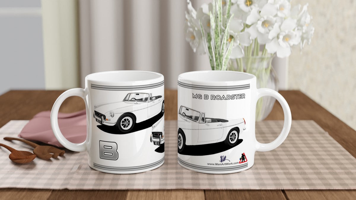 MG B Roadster Mk2 in White Art Mug