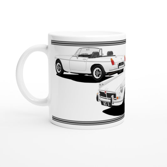 MG B Roadster Mk3 in White Art Mug
