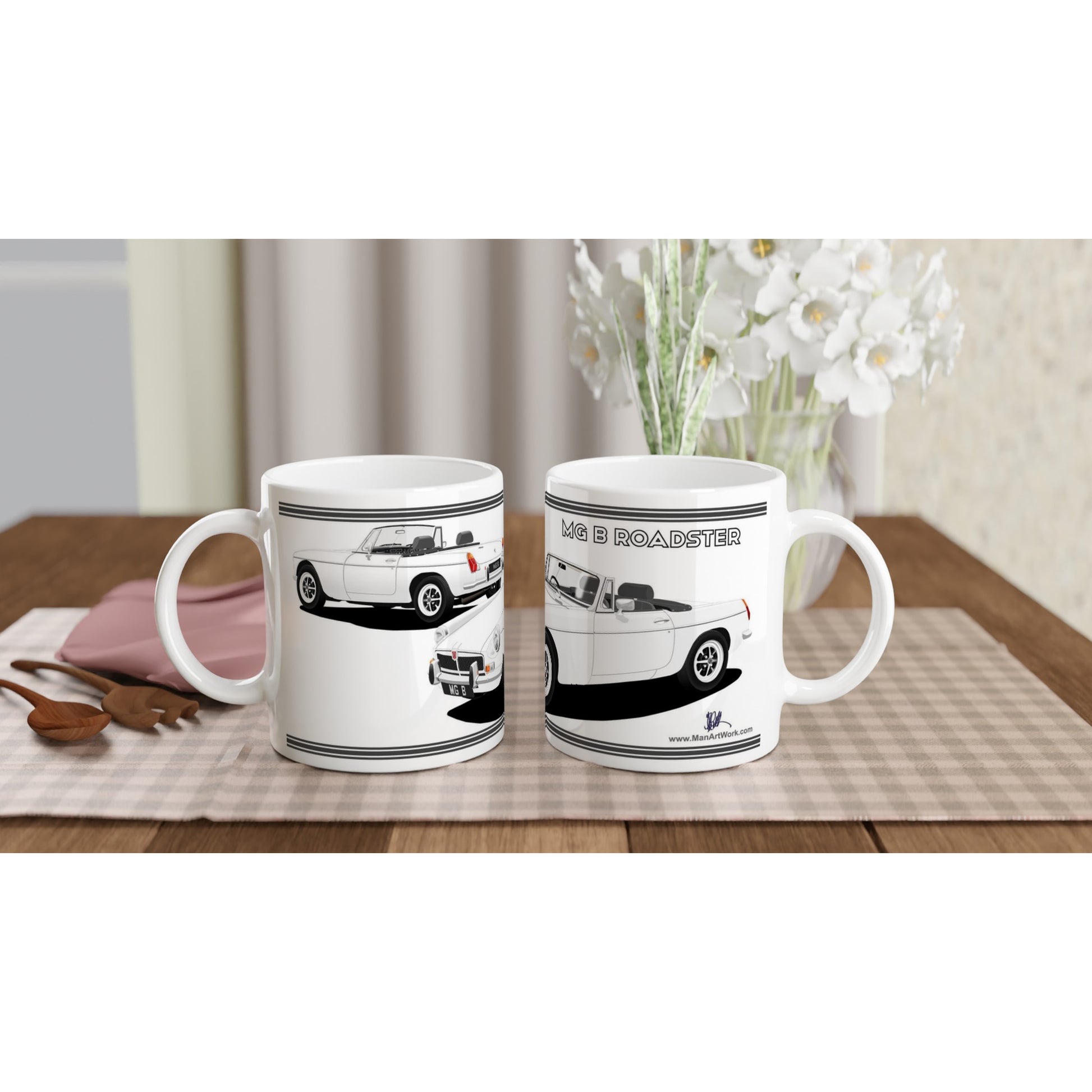 MG B Roadster Mk3 in White Art Mug