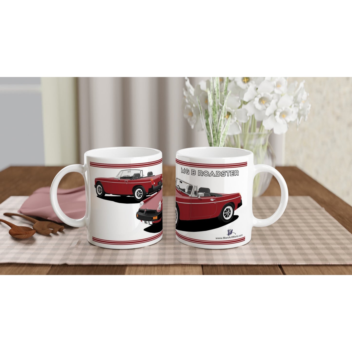 MG B Roadster Mk4 in Dark-Red Art Mug