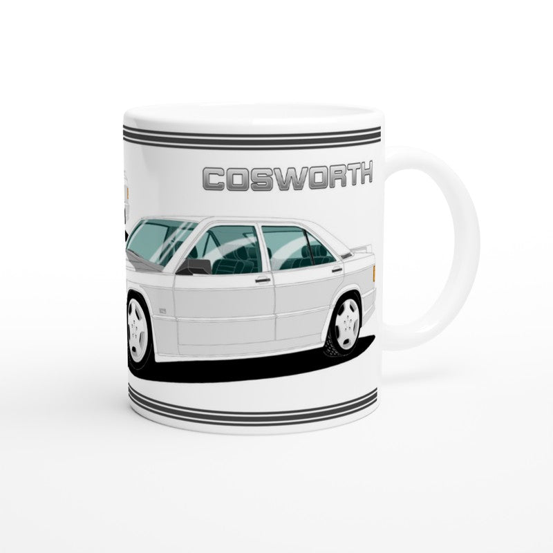 Mercedes 190E Cosworth in White Art Mug