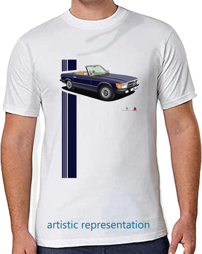 Mercedes SL (R107) in Blue and Tan T Shirt