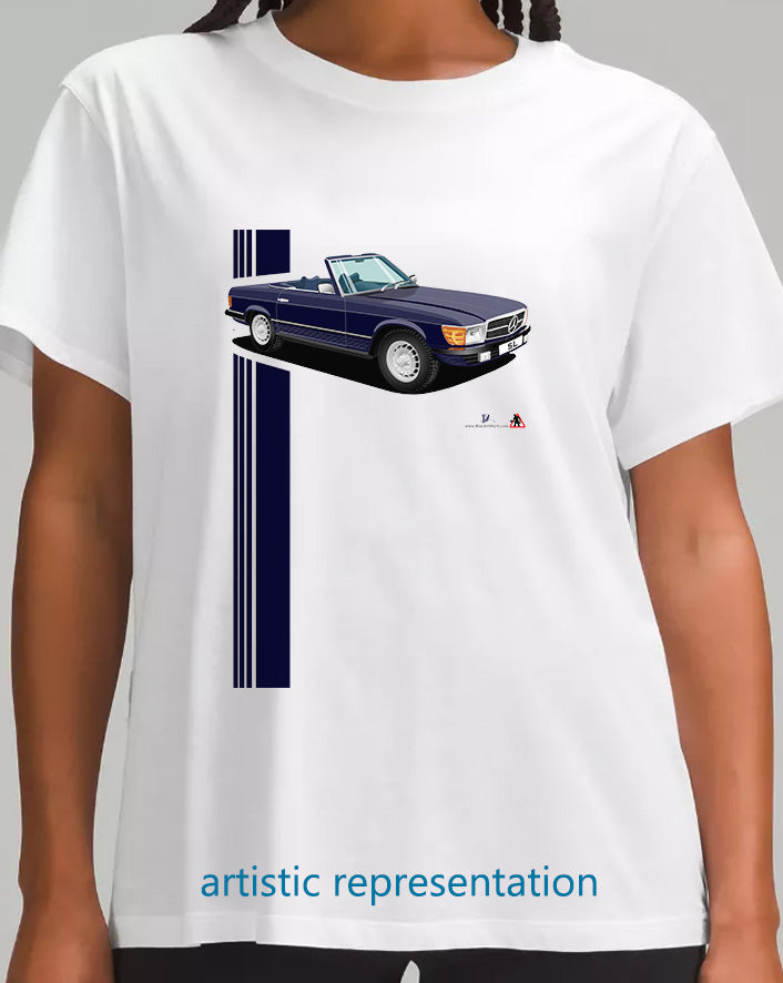 Mercedes SL (R107) in Blue and Blue T Shirt