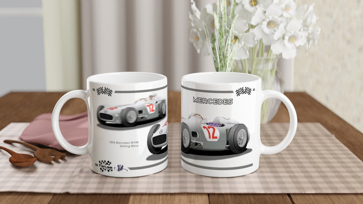 Mercedes W196 Moss F1 Motor Racing Art Mug