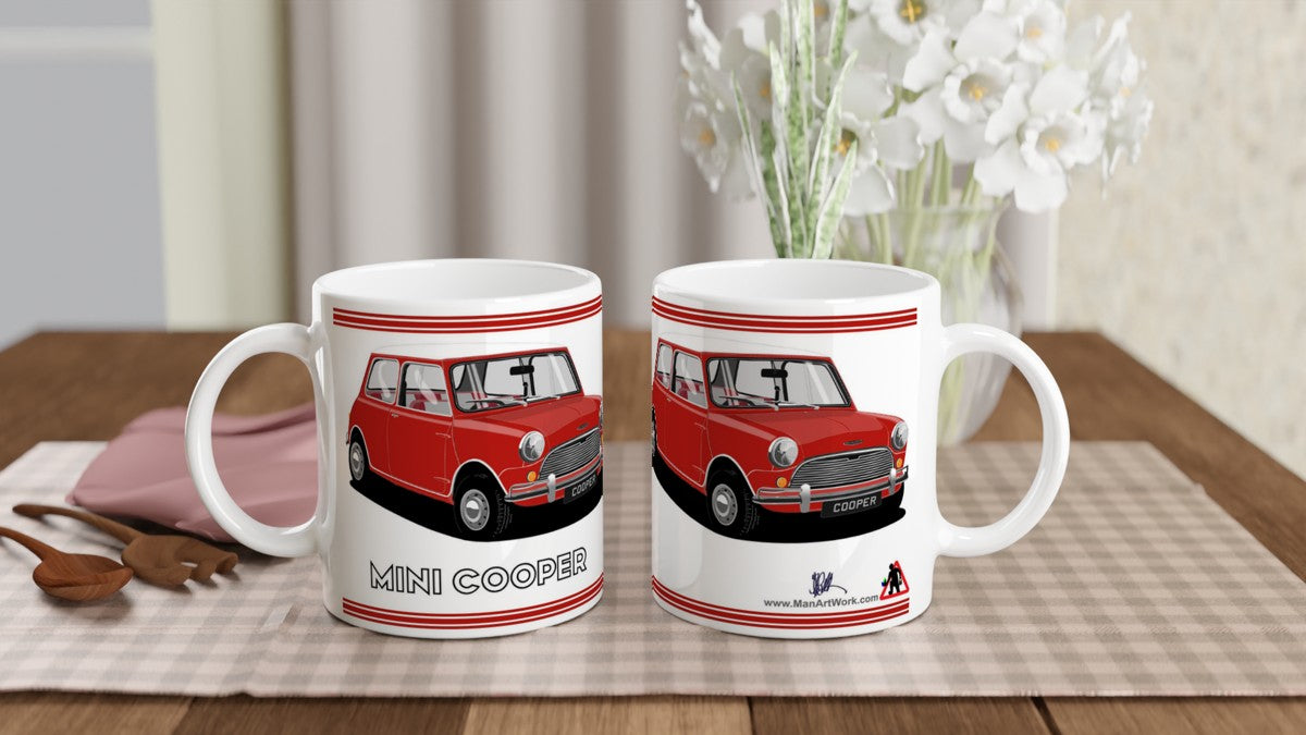 Mini Cooper Mk1 in Red & White Art Mug