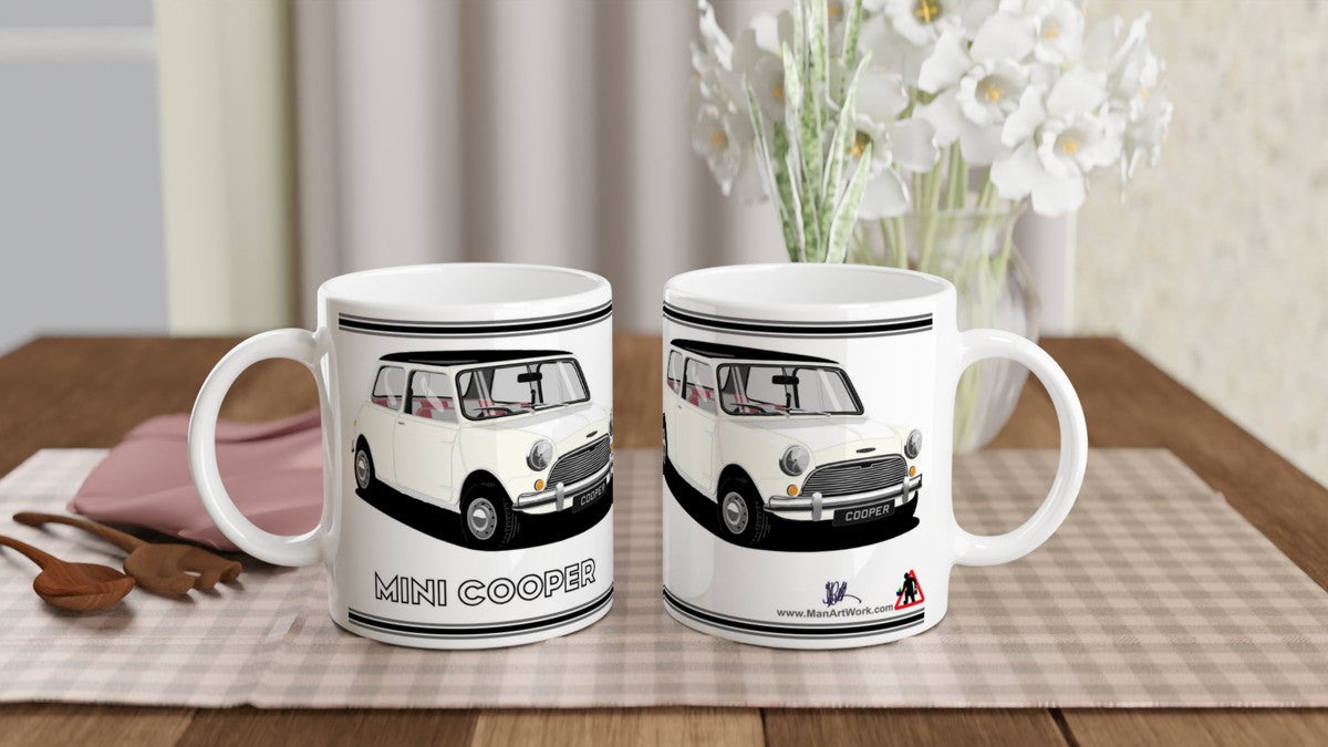 Mini Cooper Mk1 in White Art Mug