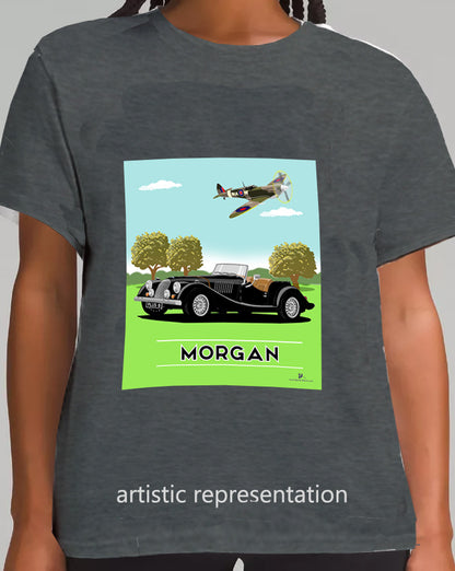 Morgan Plus 8 in Black with Spitfire Art T Shirt