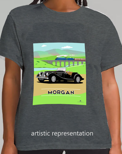 Morgan Plus 8 in Black with Train Art T Shirt