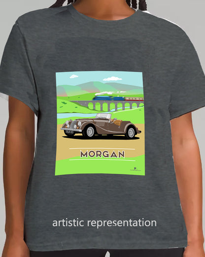 Morgan Plus 8 in Brown with Train Art T Shirt