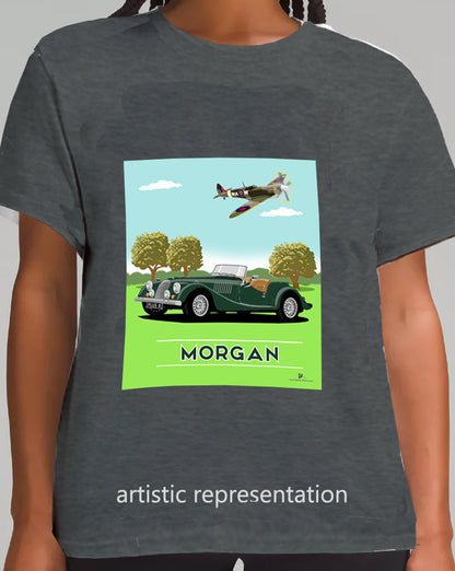 Morgan Plus 8 in Green with Spitfire Art T Shirt