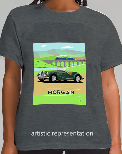 Morgan Plus 8 in Green with Train Art T Shirt
