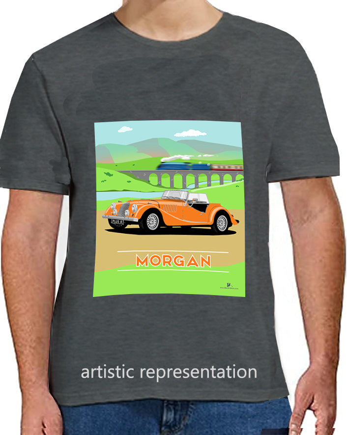 Morgan Plus 8 in Orange with Train Art T Shirt
