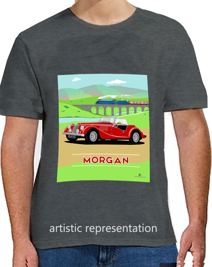 Morgan Plus 8 in Red with Train Art T Shirt