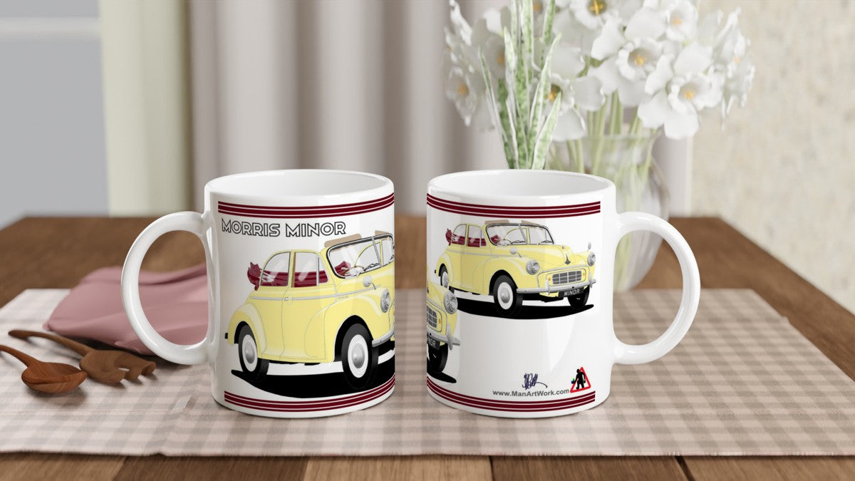 Morris Minor Convertible Split Screen in Yellow/Cream Art Mug