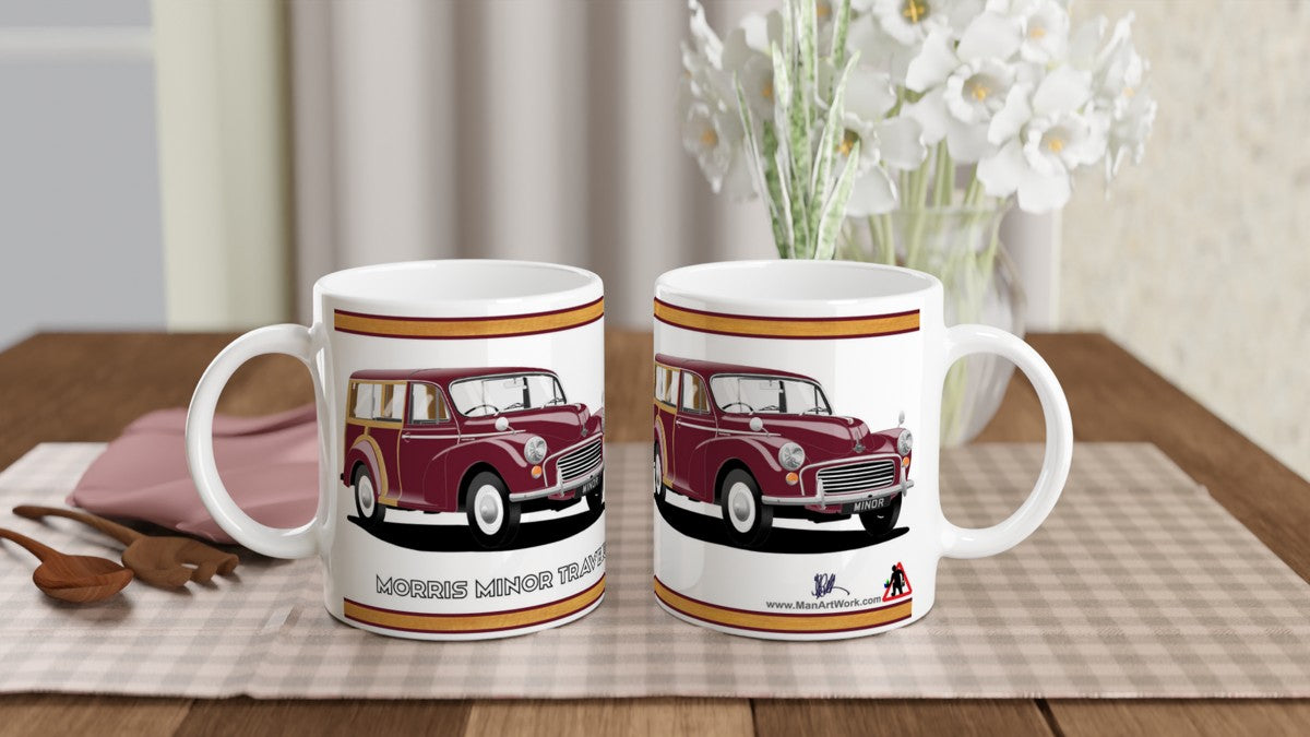 Morris Minor Traveller in Maroon Art Mug