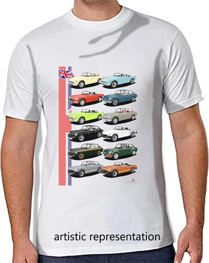 Classic MGB MGC Cars Multi T Shirt