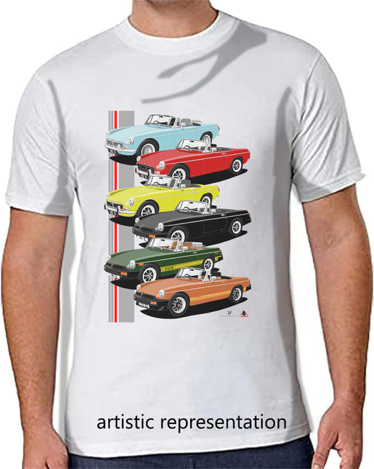 Classic MGB Roadster Cars Multi T Shirt