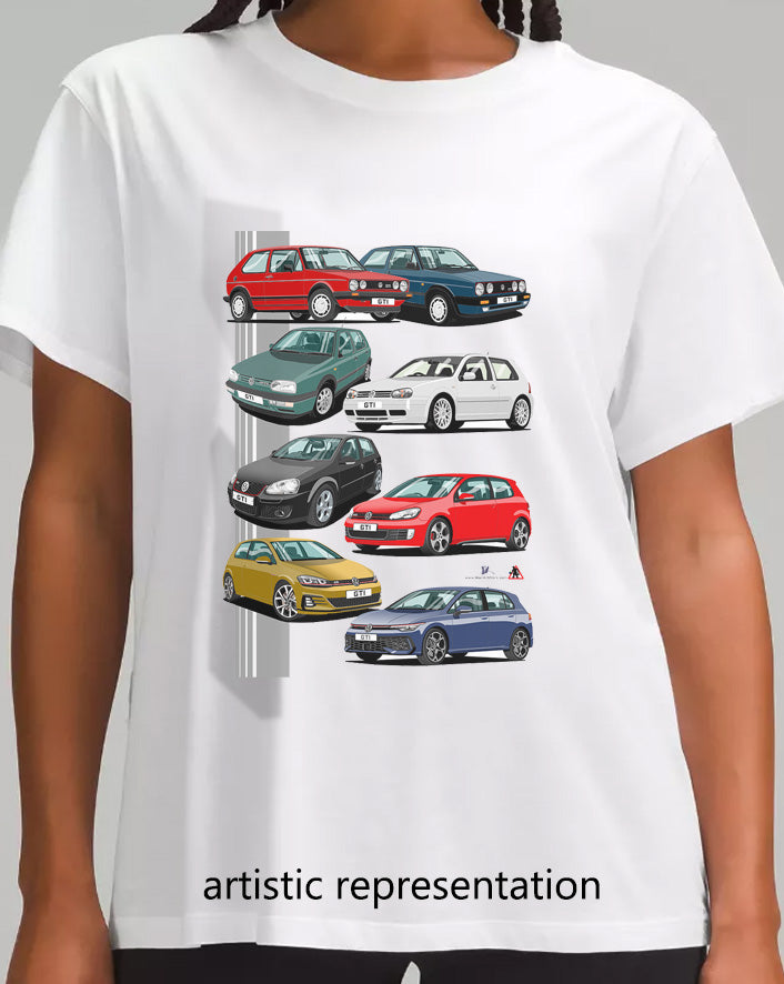 Classic VW Golf GTi Cars in various colours Multi T Shirt